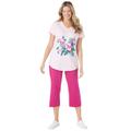 Plus Size Women's Two-Piece V-Neck Tunic & Capri Set by Woman Within in Pink Tropical Placement (Size 5X)