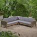 Highland Dunes Patio Sectional w/ Cushions Wood/Wicker/Rattan/Natural Hardwoods in Gray | 23.5 H x 88.5 W x 88.5 D in | Wayfair