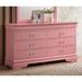 Glory Furniture Louis Phillipe 6 Drawer 60" W Double Dresser Wood in Pink | 33 H x 60 W x 18 D in | Wayfair G3104-D