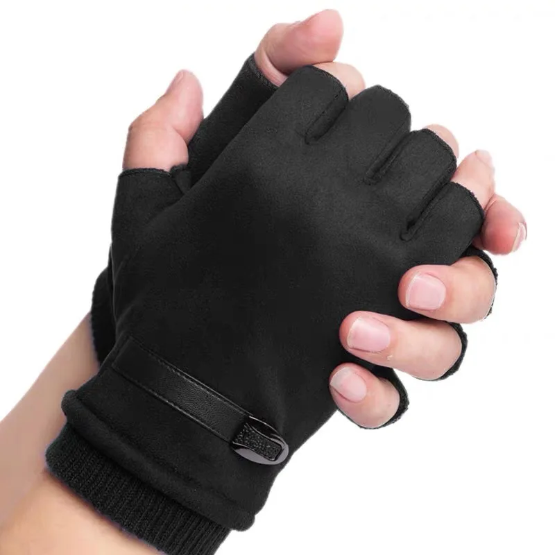 Hommes femmes hiver garder au chaud Plus velours épaissi mince Sports de plein air escalade cyclisme entraînement Fitness demi-doigt gants tactiques en daim