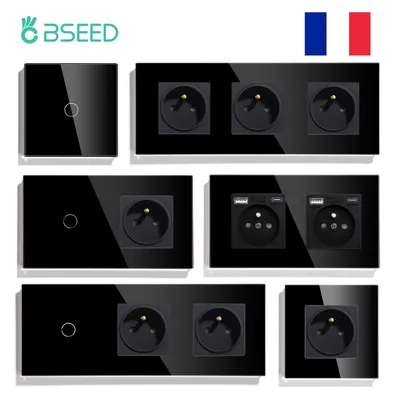 BSEED-Joli d'éclairage tactile prises françaises USB C charge de téléphone verre cristal 1