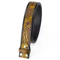 Ceinture en Cuir Fendu pour Homme Largeur 3.8cm Motif Aigle de Vache