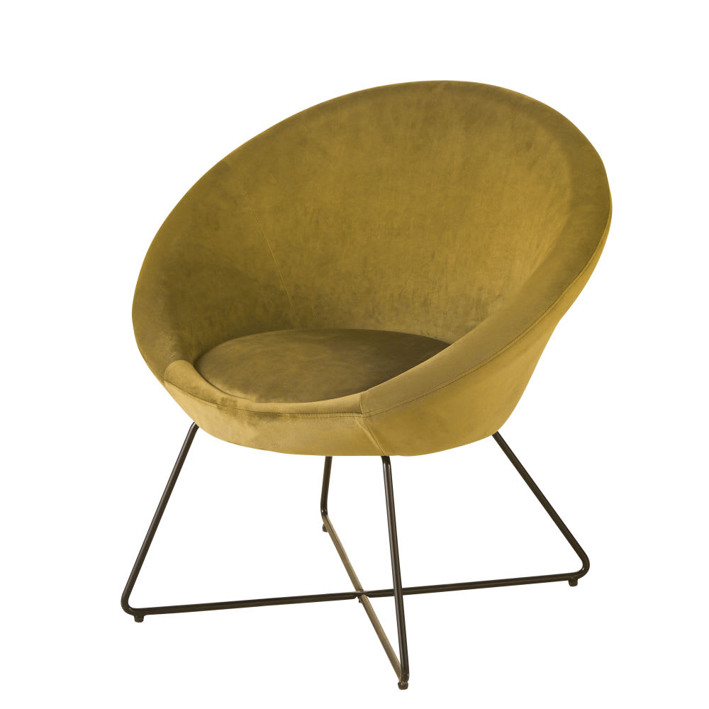 Fauteuil en velours ocre