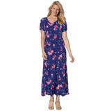 Plus Size Women's Short-Sleeve Crinkle Dress by Woman Within in Evening Blue Wild Floral (Size 5X)