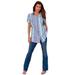 Plus Size Women's Seersucker Big Shirt by Roaman's in Blue Seersucker Stripe (Size 14 W)