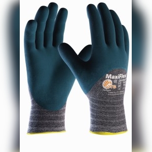 12 Paar ATG® Baumwoll-/Nylon-Strickhandschuhe MaxiFlex® Comfort™ (34-925), Kat.2, 3/4 beschichtet, hellgrau/blau - Größe 11 (XXL) Image