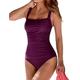 Hilor Women's One Piece Swimsuits Shirred Tank Swimwear Vintage Tummy Control Bathing Suits Red Plum 12