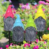 Exhart 4 Piece Grey Gnomes w/ Colorful Hats Plant Stake Assortmen, 3 by 16 Inch Resin/Plastic/Metal | 15.75 H x 2.76 W x 2.76 D in | Wayfair