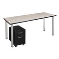 Inbox Zero Kee Office Desk Table w/ Mobile Pedestal Drawer Top Wood in Gray | 29 H x 24 D in | Wayfair BA1F65800FA0445BBFBDCD434998FF6D