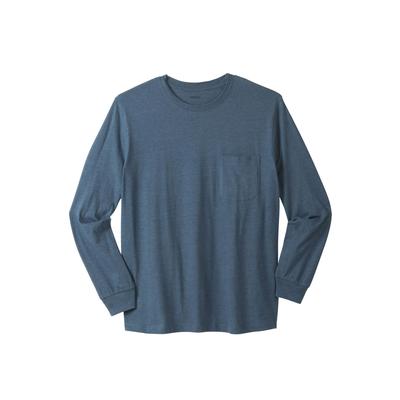 Men's Big & Tall Shrink-Less™ Lightweight Long-Sleeve Crewneck Pocket T-Shirt by KingSize in Heather Slate Blue (Size 5XL)