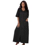 Plus Size Women's Long French Terry Zip-Front Robe by Dreams & Co. in Black Dot (Size 3X)