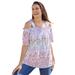 Plus Size Women's Printed Cold-Shoulder Blouse by Woman Within in White Garden Print (Size 14/16) Shirt