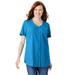 Plus Size Women's Seersucker Baseball Shirt by Woman Within in Vibrant Blue (Size 2X)