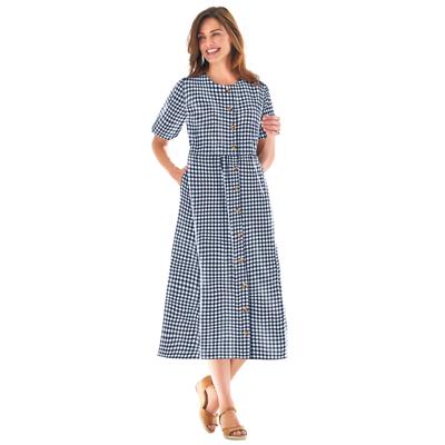 Plus Size Women's Short-Sleeve Seersucker Dress by Woman Within in Navy Gingham (Size 20 W)