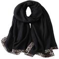 Silk Scarf For Women's Ladies Lightweight Animal Inspired Print Pleated Scarves Shawls Luxury Gift for Valentine's Day (Black)