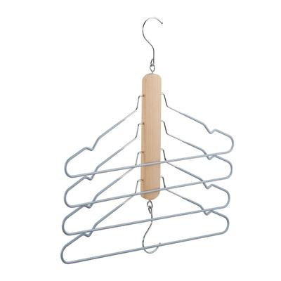 Relaxdays - Mehrfach Kleiderbügel, platzsparend, 4 Hemdenbügel mit Hosensteg, Holz, Metall, Image