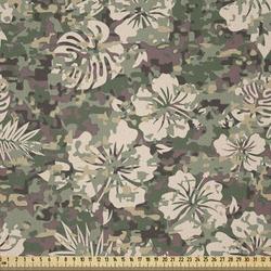 East Urban Home Camo Fabric By The Yard, Aloha Hawaiian Tropical Jungle Forest Hibiscus Flowers Leaves Nature | 72 W in | Wayfair