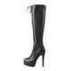 Only maker Women's Round Toe Platform Booties Front Lace-Up Side Zip-Up High Heel Stiletto Over The Knee High Boots Black Size 2