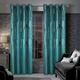 always4u 100% Blackout Curtains Eyelet for Bedroom Teal Soft Velvet Curtain Stripe Foil Printed Shining Luxury Window Drapes for Living Room 1 Pair 66 * 90