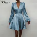 CelParagraph-Robe de Soirée en Satin Élégante pour Femme Taille Haute Manches sulf Mini Robe