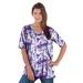 Plus Size Women's V-Neck Ultimate Tee by Roaman's in Midnight Violet Graphic Floral (Size 1X) 100% Cotton T-Shirt