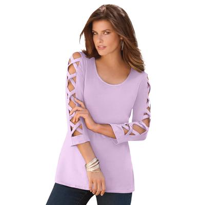 Plus Size Women's Lattice Sleeve Ultimate Tee by Roaman's in Pale Lavender (Size 26/28) Shirt