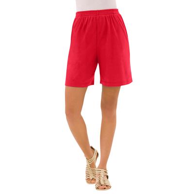 Plus Size Women's Soft Knit Short by Roaman's in Vivid Red (Size M) Pull On Elastic Waist