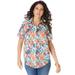 Plus Size Women's Short-Sleeve Kate Big Shirt by Roaman's in Orange Paradise Garden (Size 34 W) Button Down Shirt Blouse