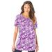 Plus Size Women's Crewneck Ultimate Tee by Roaman's in Purple Magenta Graphic Leaves (Size 4X) Shirt