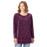 Plus Size Women's Plush Velour Tunic Sweatshirt by Woman Within in Deep Claret Floral Paisley (Size M)