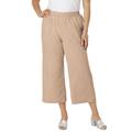 Plus Size Women's Wide Leg Linen Crop Pant by Jessica London in New Khaki (Size 14 W)