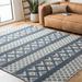 Blue/White 96 x 0.25 in Indoor Area Rug - Dakota Fields Geometric Handmade Flatweave Wool/Ivory/Blue Area Rug Cotton/Wool | 96 W x 0.25 D in | Wayfair