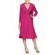Women's Tea Length Mother of The Bride Dress Two Pieces with Jacket Long Sleeve Evening Gown Plus Size Fuchsia UK26