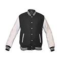 TRèS CHiC Varsity College Letterman Jacket, Real Leather White Sleeves / Dark Grey Wool Body, Size 4XL
