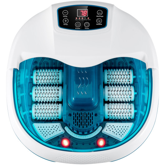 Costway Foot Spa Tub with Bubbles and Electric Massage Rollers for Home Use-Blue