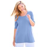 Plus Size Women's Pointelle Scoopneck Tee by Woman Within in French Blue (Size 30/32) Shirt