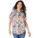 Plus Size Women's Short-Sleeve Kate Big Shirt by Roaman's in Orange Paradise Garden (Size 12 W) Button Down Shirt Blouse