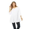 Plus Size Women's Stretch Knit Swing Tunic by Jessica London in White (Size 14/16) Long Loose 3/4 Sleeve Shirt