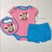 Disney Matching Sets | 3 Pc. Disney Girls Baby Bodysuit, Bib & Shorts | Color: Blue/Pink | Size: 3-6mb