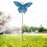 Arlmont & Co. 40 Inch Metal Butterfly Garden Stake in Blue | 40 H x 17.5 W x 1 D in | Wayfair B69758E3B9B14584BE5C472E15D62A94