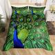 Loussiesd Peacock Duvet Cover Super King Bedding &Linen Green Cute Animal Bedding Set Peacock Feather Decor Comforter Cover Set with Zipper Ties Women Soft Bed Cover,1 Duvet Cover with 2 Pillow Cases