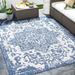 Inkberrow 7'10" Round Traditional Cream/Dark Blue/Denim/Navy Outdoor Area Rug - Hauteloom