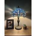 Canora Grey Varley Tiffany Table Lamp Stained Glass Dragonfly Zinc Alloy Base 19"H Glass/Metal in Blue | 19 H x 12 W x 12 D in | Wayfair