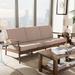 George Oliver Deges Mid-Century Modern Walnut Wood Light Brown Fabric Upholstered 3-Seater Sofa Leather Match | Wayfair