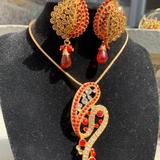 Zara Jewelry | Indian Style Fashion Necklace And Earring Set | Color: Gold/Red | Size: Os