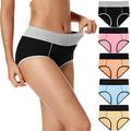 POKARLA Women's High Waisted Cotton Underwear Soft Breathable Panties Stretch Briefs Regular & Plus Size 5-Pack, Multicolored-01-5pack, Large