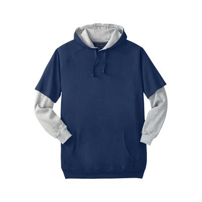 Men's Big & Tall Thermal-Lined Layered Look Hoodie by Boulder Creek in Navy (Size 4XL)
