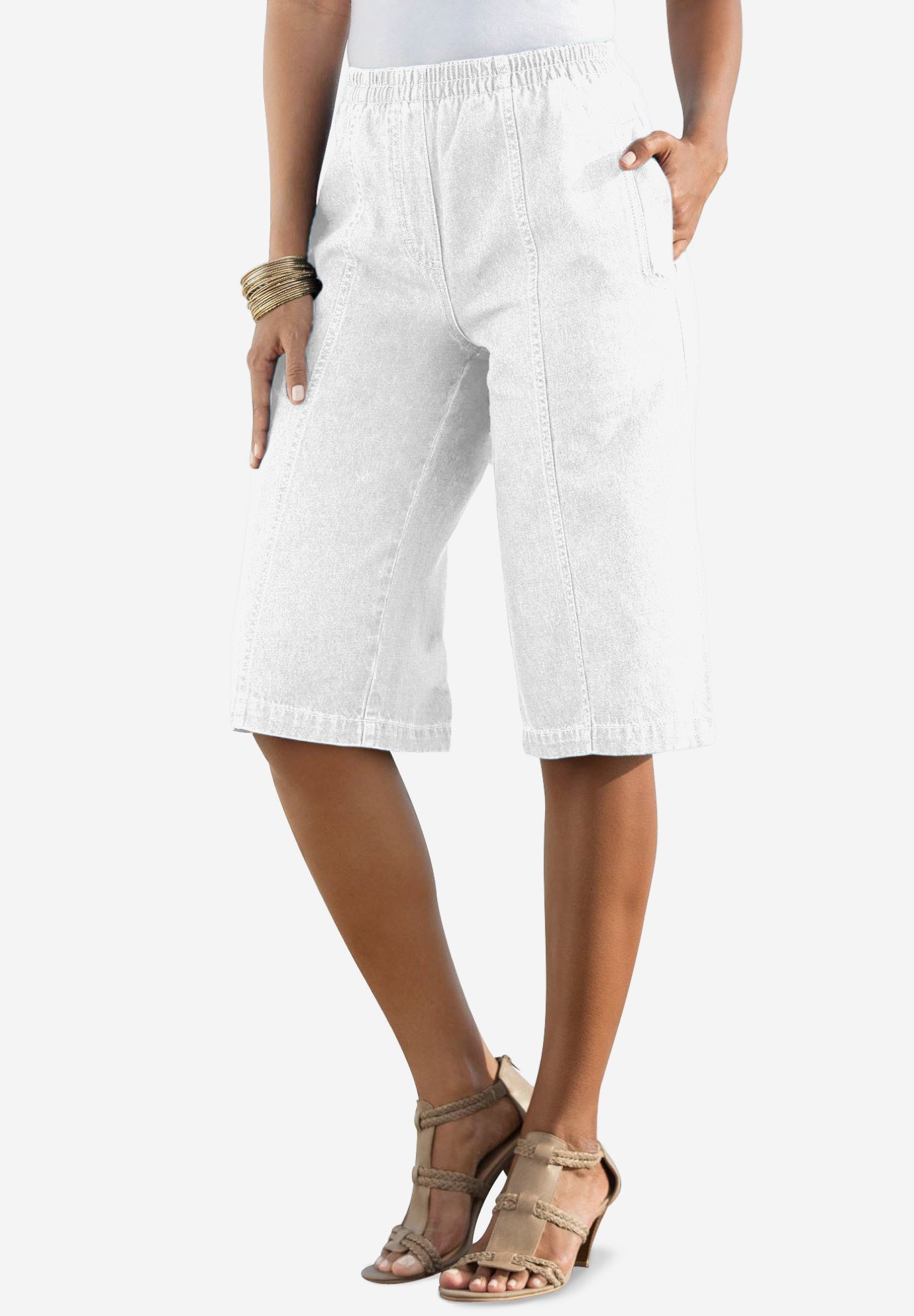 Plus Size Women's Plus Size Easy-Wear Bermuda Short by Roaman's in White Denim (Size 18 W) Shorts