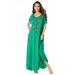Plus Size Women's A-Line Embroidered Crinkle Maxi by Roaman's in Tropical Emerald (Size 22/24)