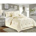 7 Piece Quilted Bedspread Luxury Jacquard Comforter Extra Soft Bed Throw Bedding Set (Irene Beige, King)